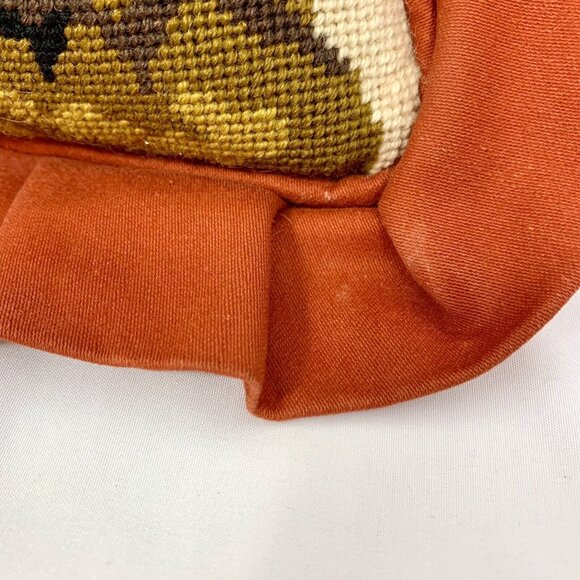 LION & CUBS Face Down Pillow 13 x 13 Inch Needlepoint Beige / Orange Vintage - Picture 4 of 8